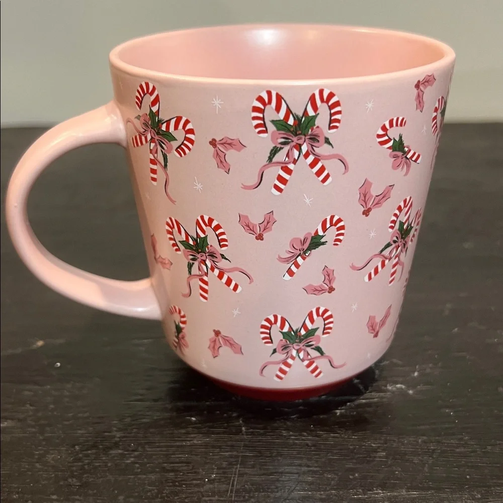 NWOT Pink Holiday Mug with Candy Cane Design @ 10 oz